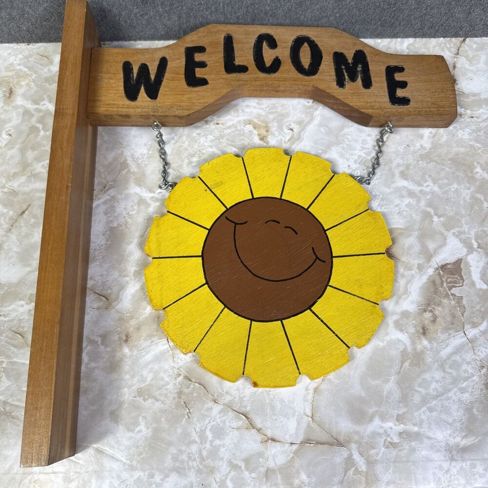 Welcome Wall Sign With Hanging Sunflower Seasonal Decoration 16” Yellow Brown